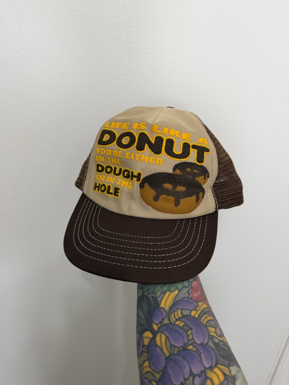 Donut Graphic Trucker Hat - Brown & Tan